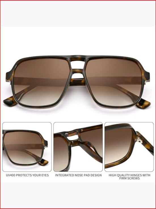 Oversized Aviator Square Frame Sunglasses UV400 Protection main image 6
